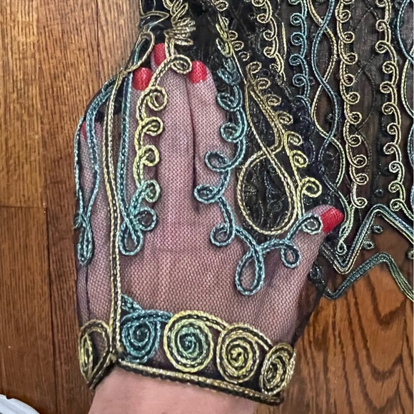 Valenti Vintage Sheer Filagree Jacket / Cover Up Blue Gold Size M - Picture 4 of 9